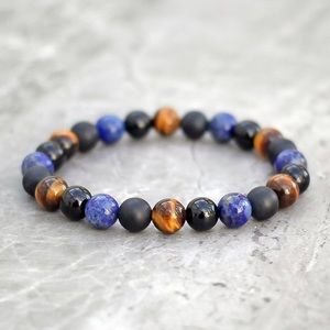 Lapis, Onyx & Tiger Eye Stretch bracelet for Men